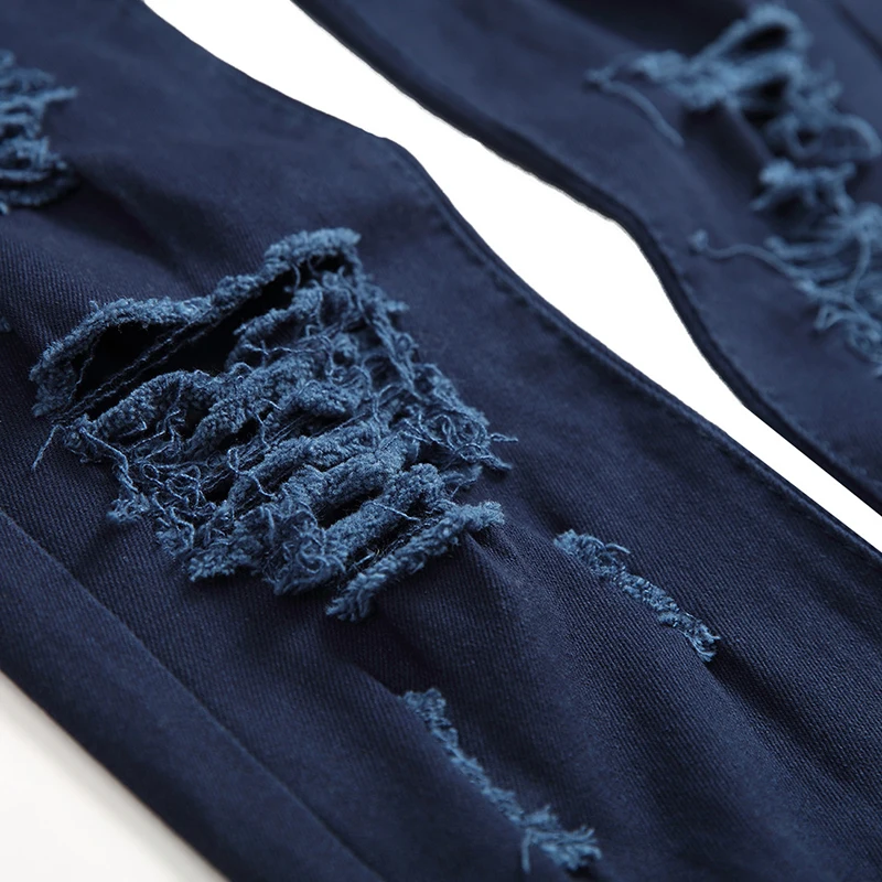 Джинсы мужские рваные прямые модные брюки из денима хлопок большие размеры |