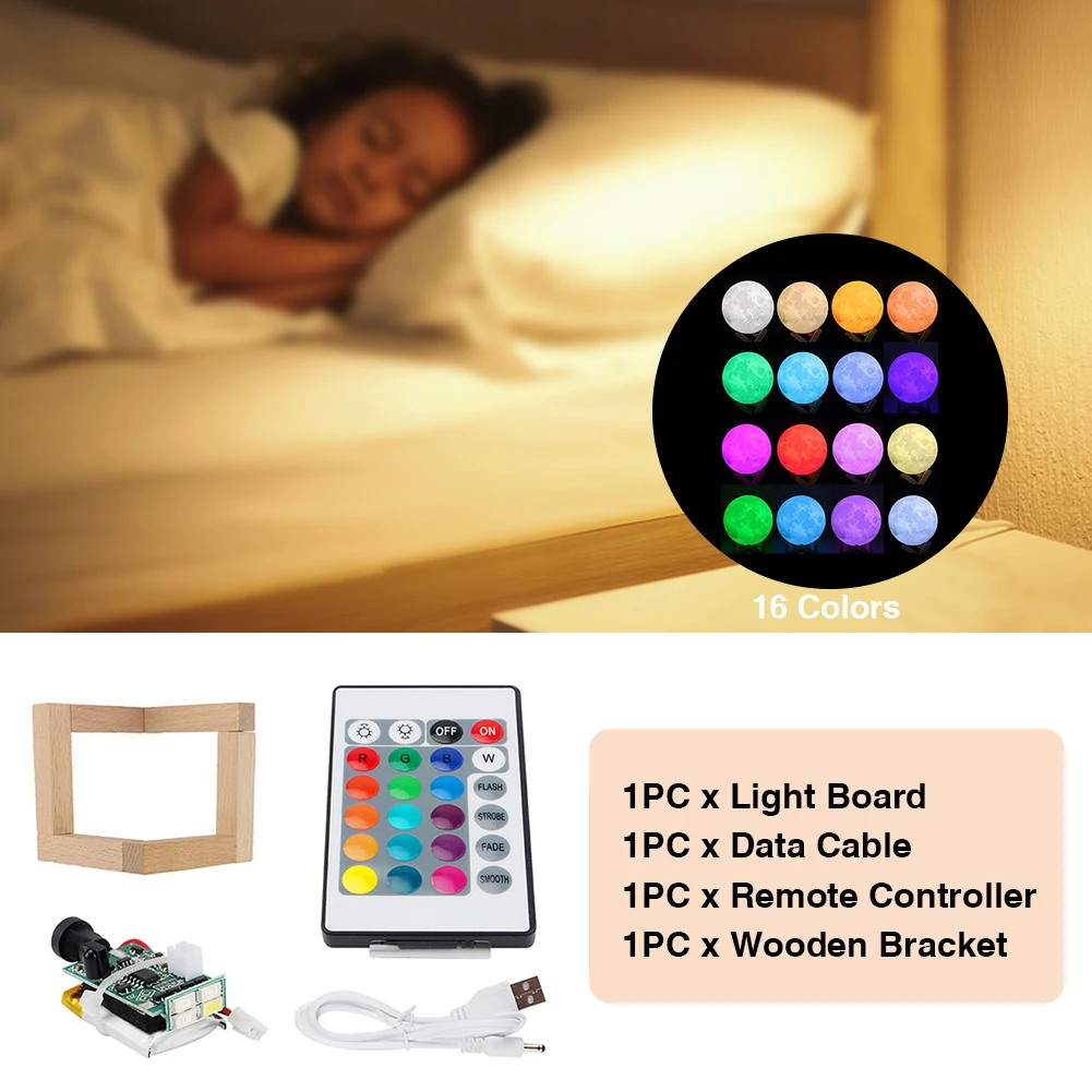 

Remote Control Decorative 3D Printer Parts Circuit USB Charging Moon Lamp Night Kids Room Light Board Led Home Bedroom 16 Colors