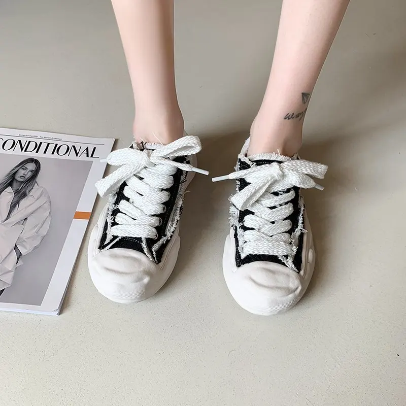 

Shoes Canvas Sneakers Casual Woman Platform Woman-shoes Thick Sole Colorful Fashion Roses 2021 Round Toe Fabric Cross-tied Summe