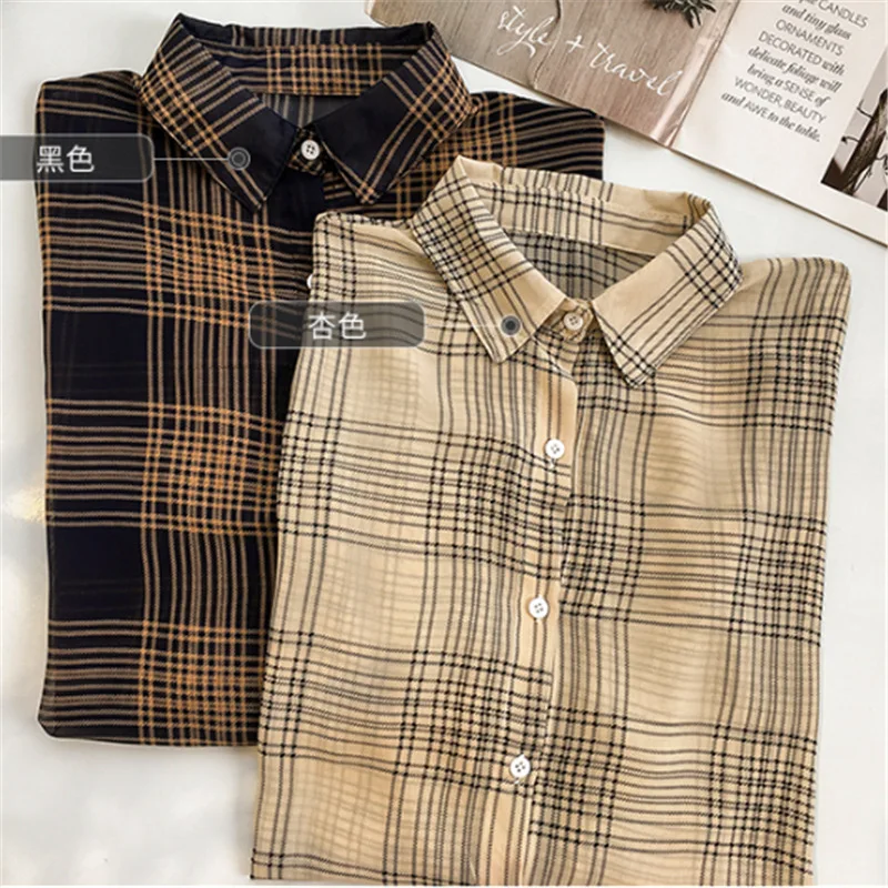 

Mazefeng New Casual Striped Oversized Women Blouses Spring Chiffon Blouse Sleeve Loose Tops Shirts Blusas Mujer Plus Size Plaid