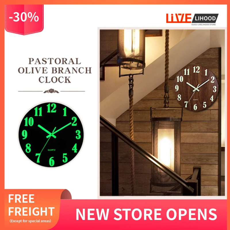 

Светящиеся Настенные часы для гостиной, 12 дюймов, светящиеся деревянные часы, цифровые настенные часы, бесшумные настенные часы, простые на...