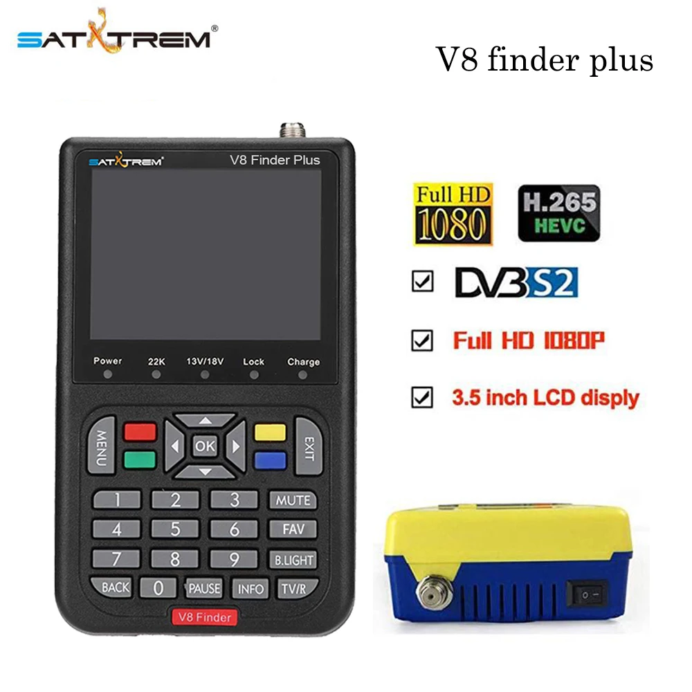 Satxtrem V8 Finder Plus спутниковый искатель измеритель сигнала HD цифровой H.265 DVB S/S2 Full 1080P с