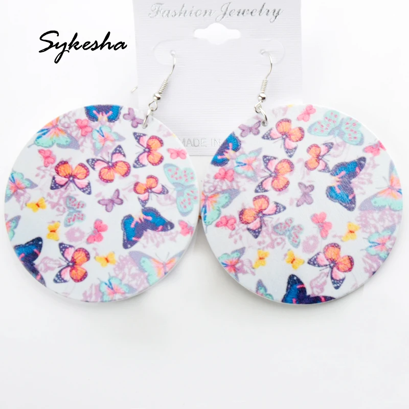 Богемные Этнические украшения синие деревянные серьги с цветочным принтом для