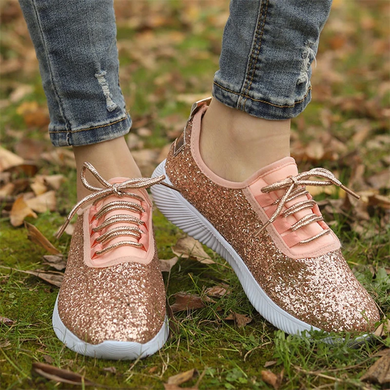 Женские кроссовки на плоской подошве Сияющие для занятий спортом свежем воздухе