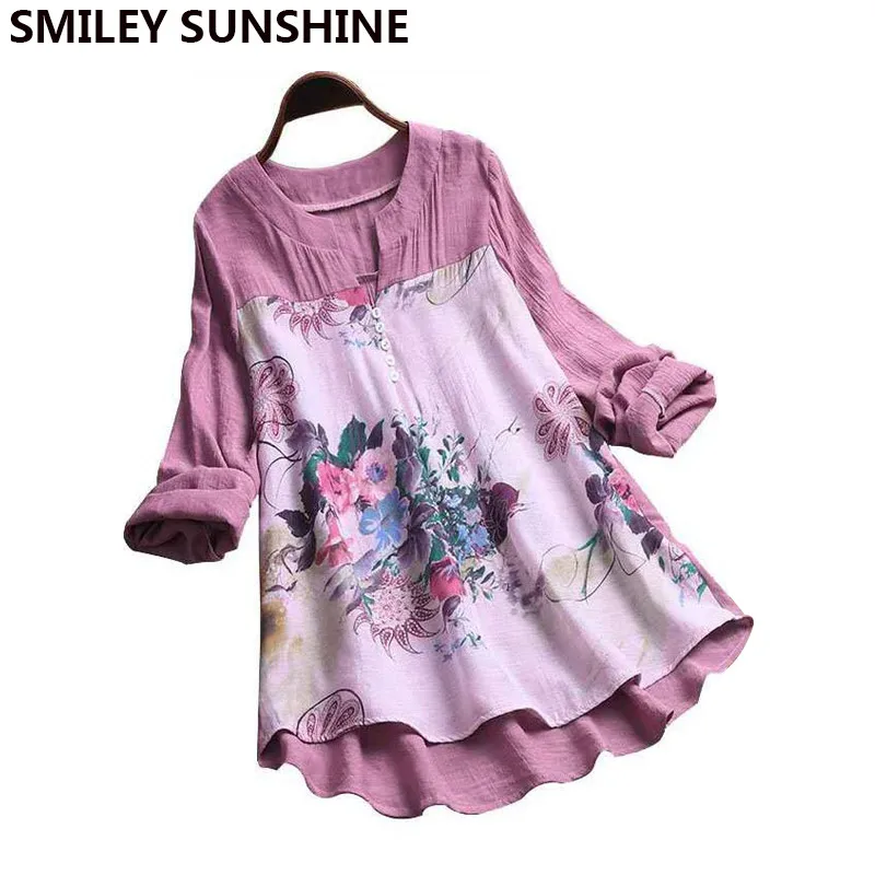 

Spring Summer Floral Print Women Blouse White Oversized Shirt Tunic For Women Ladies Clothing Long Sleeves Office lady Clothes
