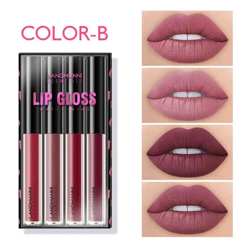 

4pcs/Set Matte Lip Gloss 4 Colors Moisturizer Liquid Cosmetic Lip Lip Long Set Sexy Lasting Waterproof Tint Gloss Lipstick S5U9