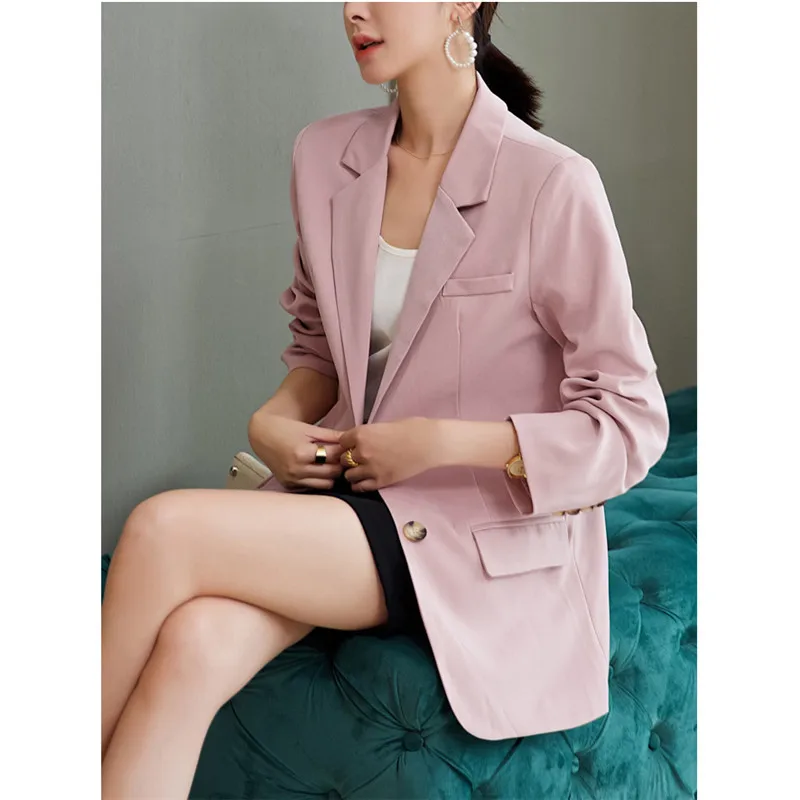 

Blazer Women 2021 Spring Autumn Korean Elegant Office Ladies Long Sleeves Lapel Plus Size Loose Slim Blazers Female LR1427