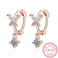 100 925 real sterling silver clean cubic zirconia fashion butterfly rose gold hoop earring for women piercing earring jewelry