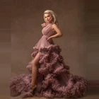 Пыльное розовое дополнительно фатиновое платье-пачка длинные женские сексуальные платья с высоким разрезом для беременных женщин вечерние платья с бантом для фотографии