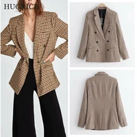outono da moda feminina xadrez terno jaqueta casual trabalho escritrio senhoras temperamento terno fino casaco duplo feminino