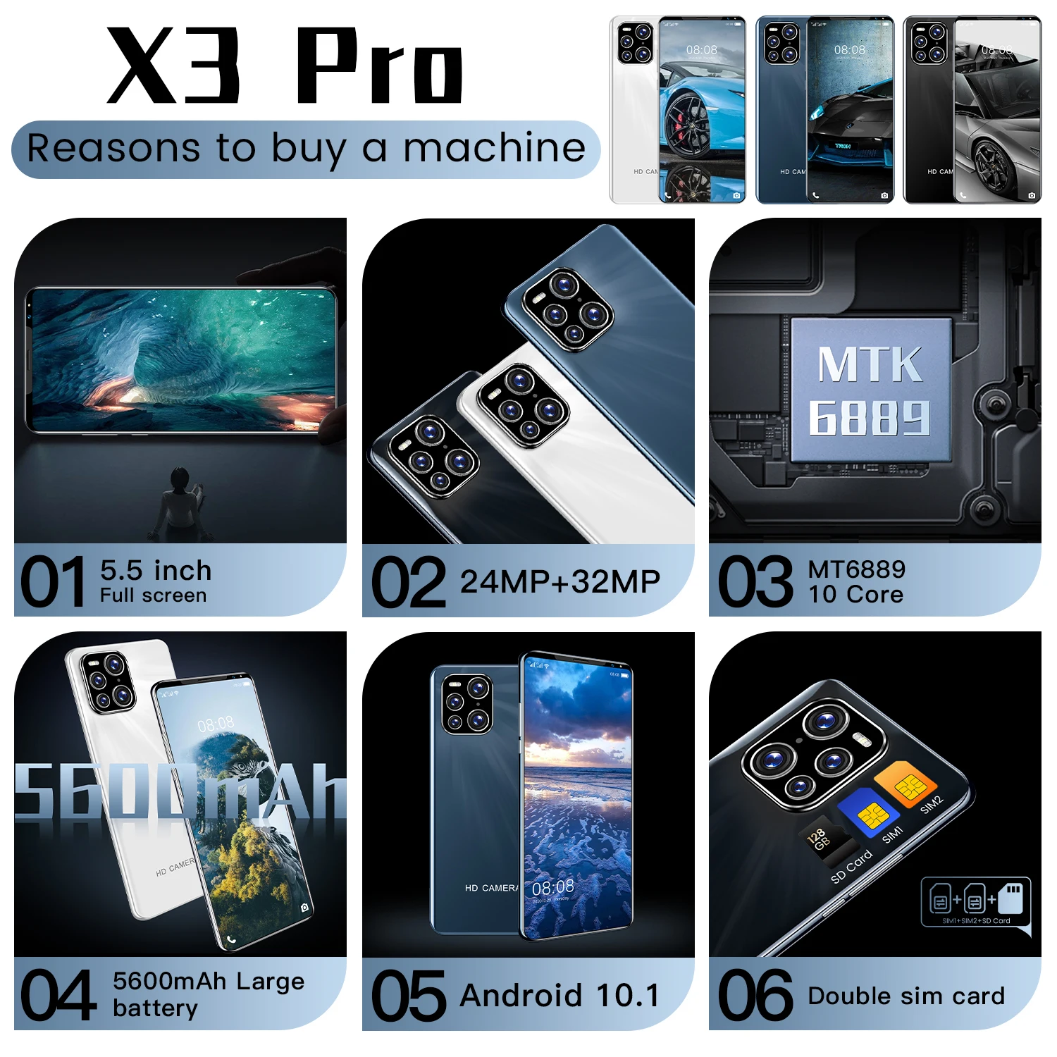 

X3 Pro 8GB 256GB /12GB 512GB MTK 6889 120Hz DotDisplay 32MP Camera 5600 Battery