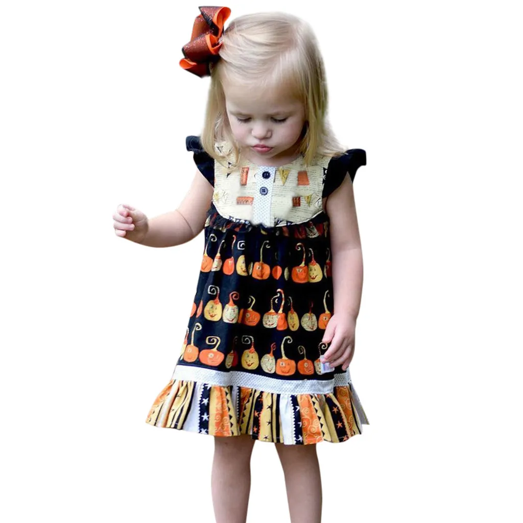 Детское платье для маленьких девочек на Хэллоуин с принтом в виде тыквы одежда