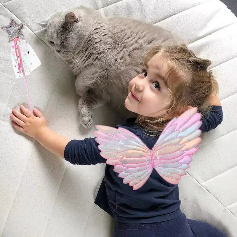

Cute Children Costumes Performance Props Gradient Color Butterfly Princess Angel Fairy Stick Kids Dress Up Playing Toys