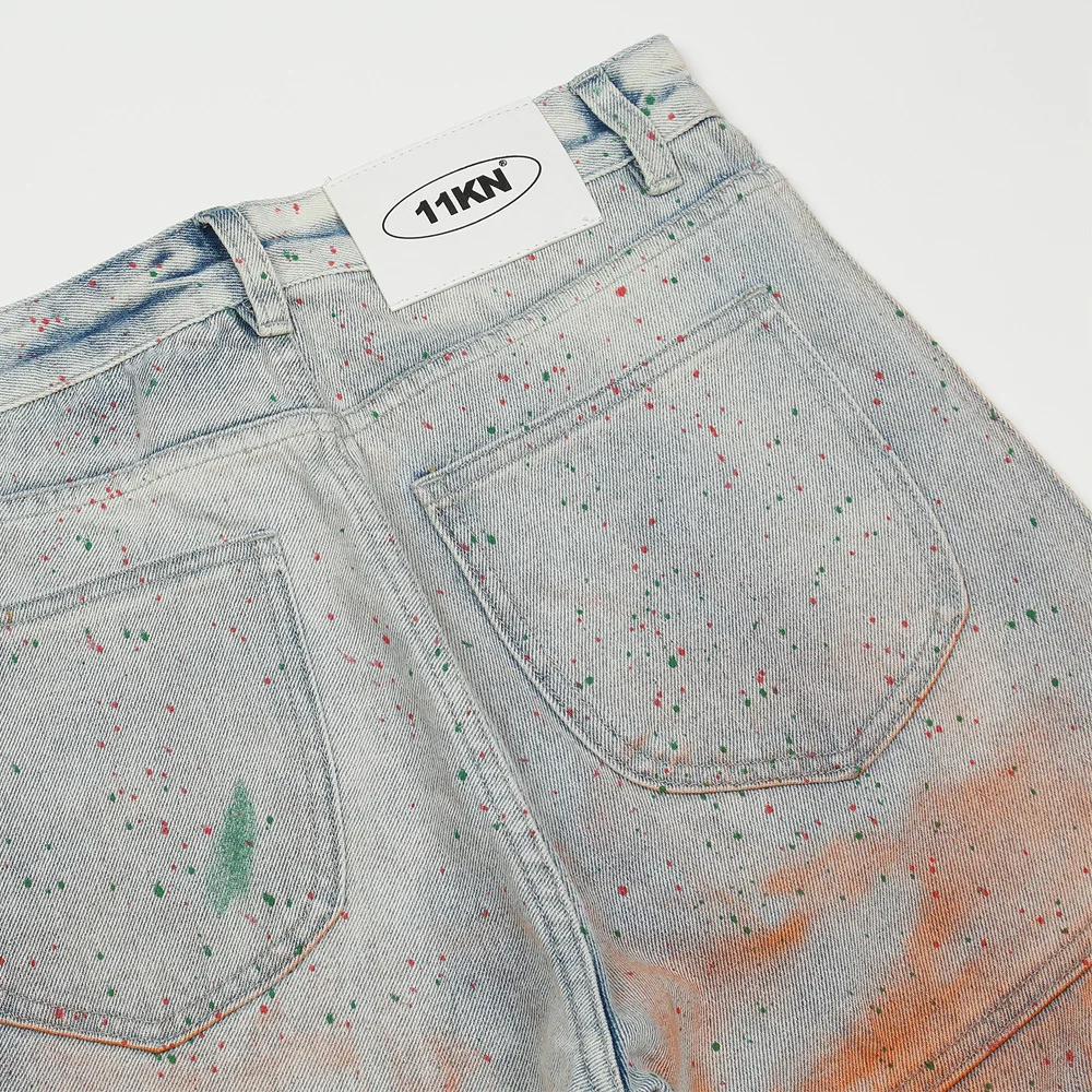 2021 Vouge Inkjet Paint Graffiti Retro Washed Men Hip Hop Baggy Jeans Pants Loose Straight Casual Denim Trousers Gothic Clothes