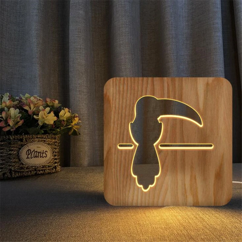 2021 деревянный ночной Светильник Largirostrornis модель в виде симпатичных животных, птиц светильник светодиодный светильник ing для дома подарок на Рождество украшения светильник детский ночник