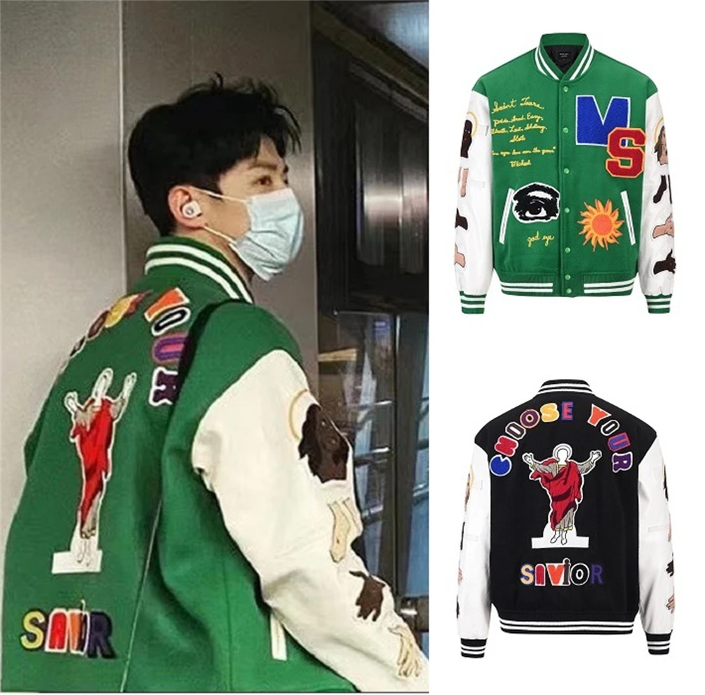 Мужская бейсбольная куртка с вышивкой Женская в стиле Хай-стрит повседневная