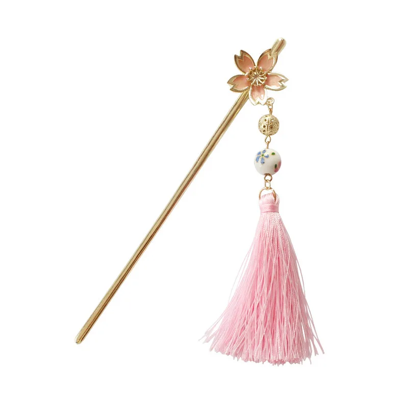 Заколка для волос металлическая с цветами вишни в стиле ретро заколки кисточкой -