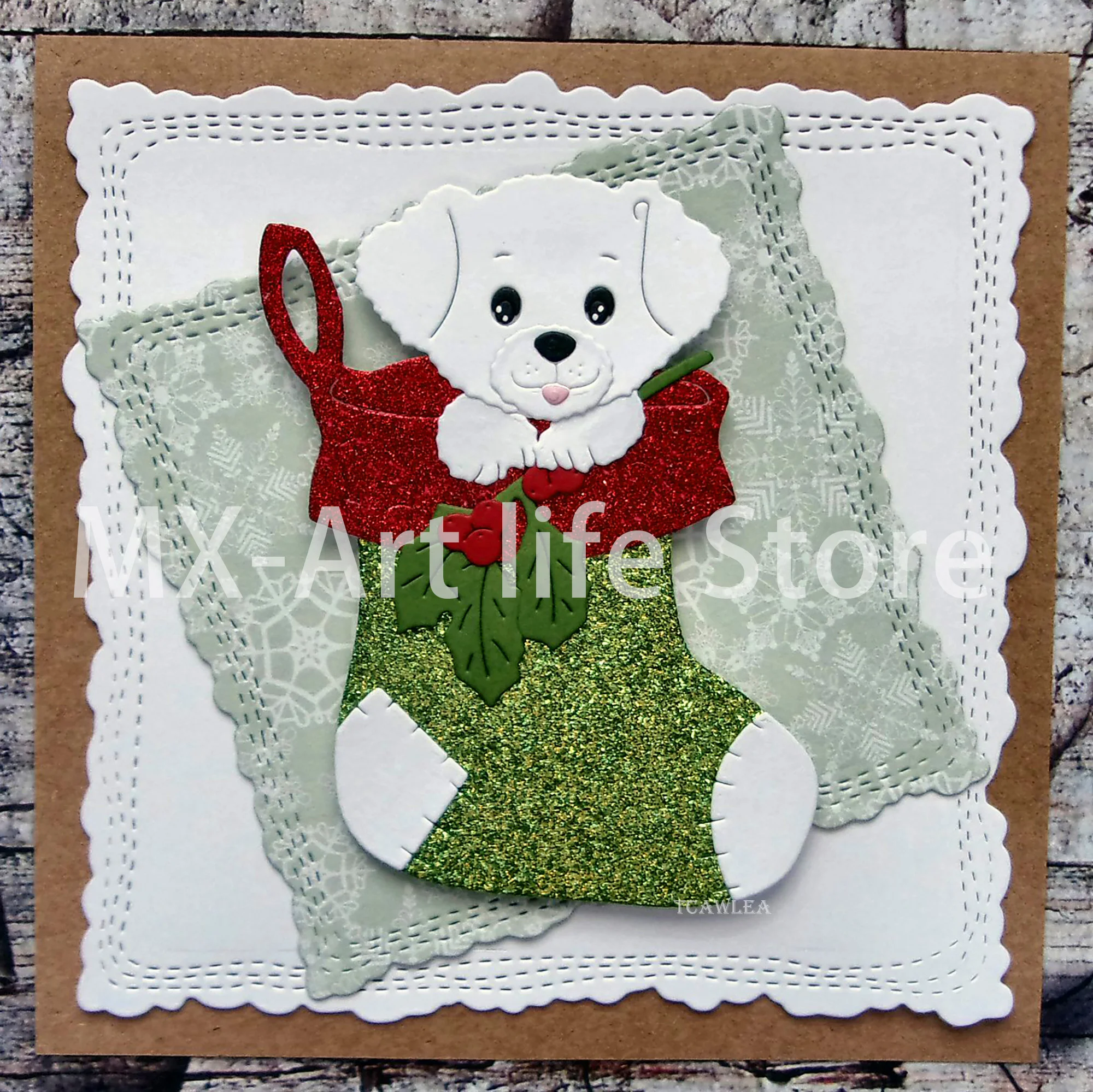 Рождественские чулки и милый щенок металлические Вырубные штампы симпатичная