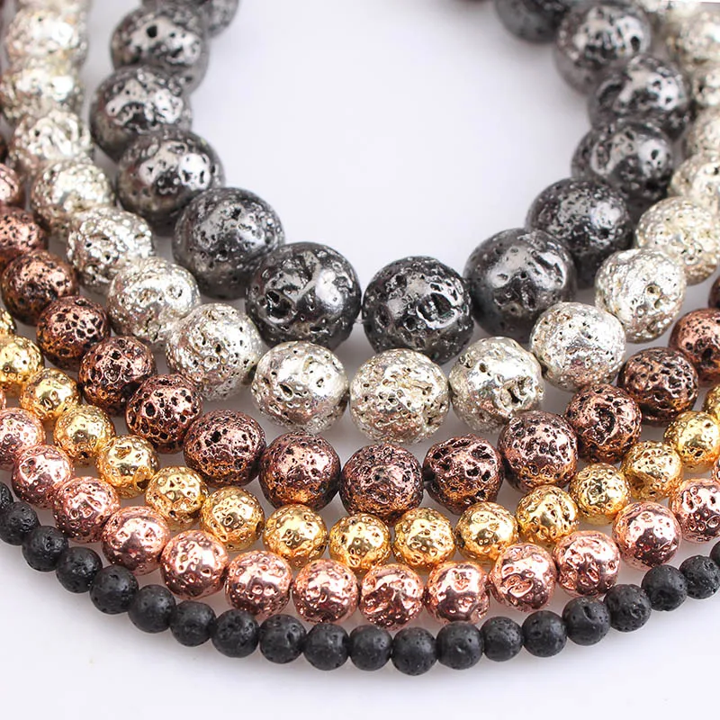 Натуральный серебристый/черный/розовое золото из лавового камня вулканические