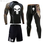 Зимнее термобелье для подростков, Длинные мужские кальсоны с 3D волком, Термолеггинсы, рубашка, Рашгард, Мужская компрессионная одежда для ММА, костюм для бега