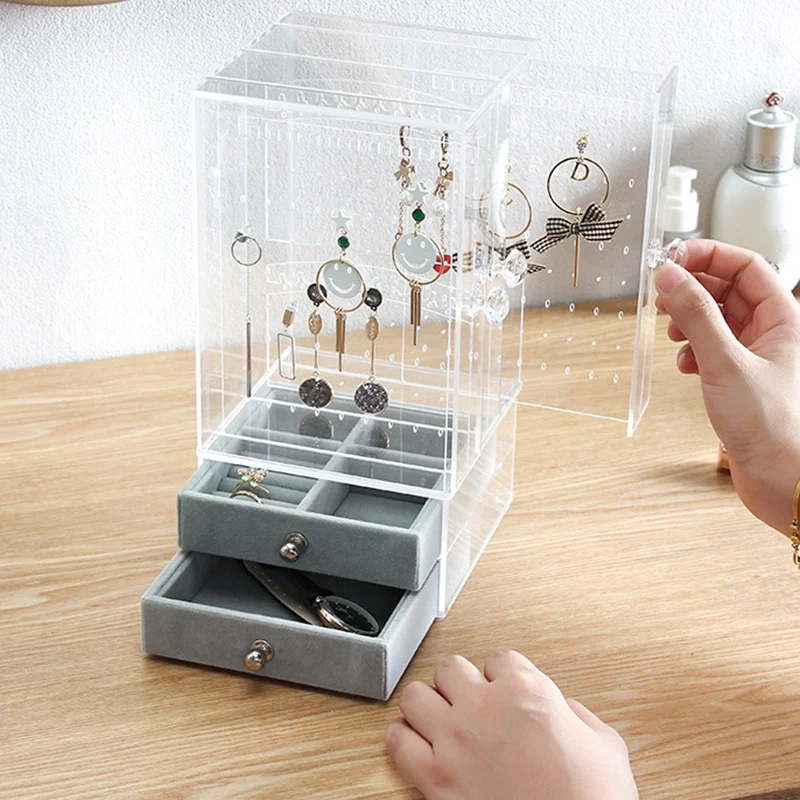 

New Acrylic Jewelry Organizer Box for Necklace Display Storage Case Earrings Bracelet Hanger Decoration Girls Gift Women Makeup