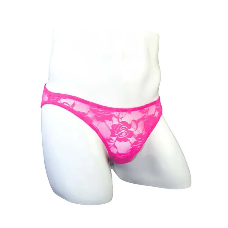 Мужское сексуальное нижнее белье Сетчатое прозрачное кружевное розовое с низкой