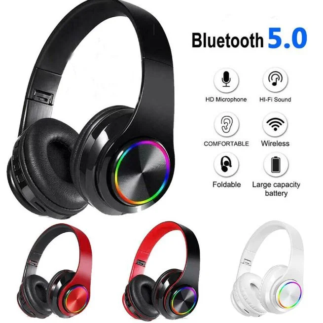

B39 Led Wireless Headset Bluetooth 5.0 Colorful LED Bass Stereo Headphones Ove-Ear B39 Bluetooth Headphones