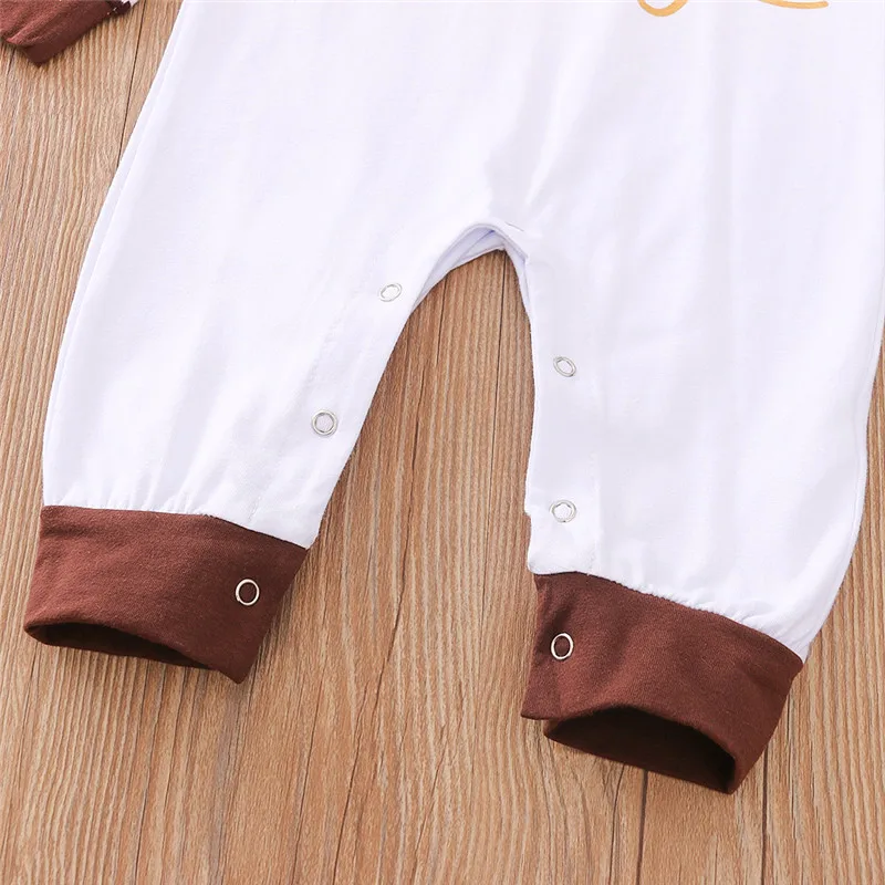 

Autumn Baby Girls Thanksgiving Jumpsuit Infant Cartoon Letter Striped Hooded Rompers Spring Long Sleeve Christmas Boys Rompers