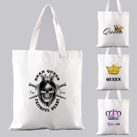bag female eco shopping bag harajuku style queen crown pattern series bolsas shoppers shoulder bag reusable women cloth handbags