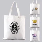 Сумка женская, эко-сумка для покупок в стиле Харадзюку, с рисунком королевы, короны, сумки для покупок, Наплечная Сумка, многоразовые женские тканевые сумочки