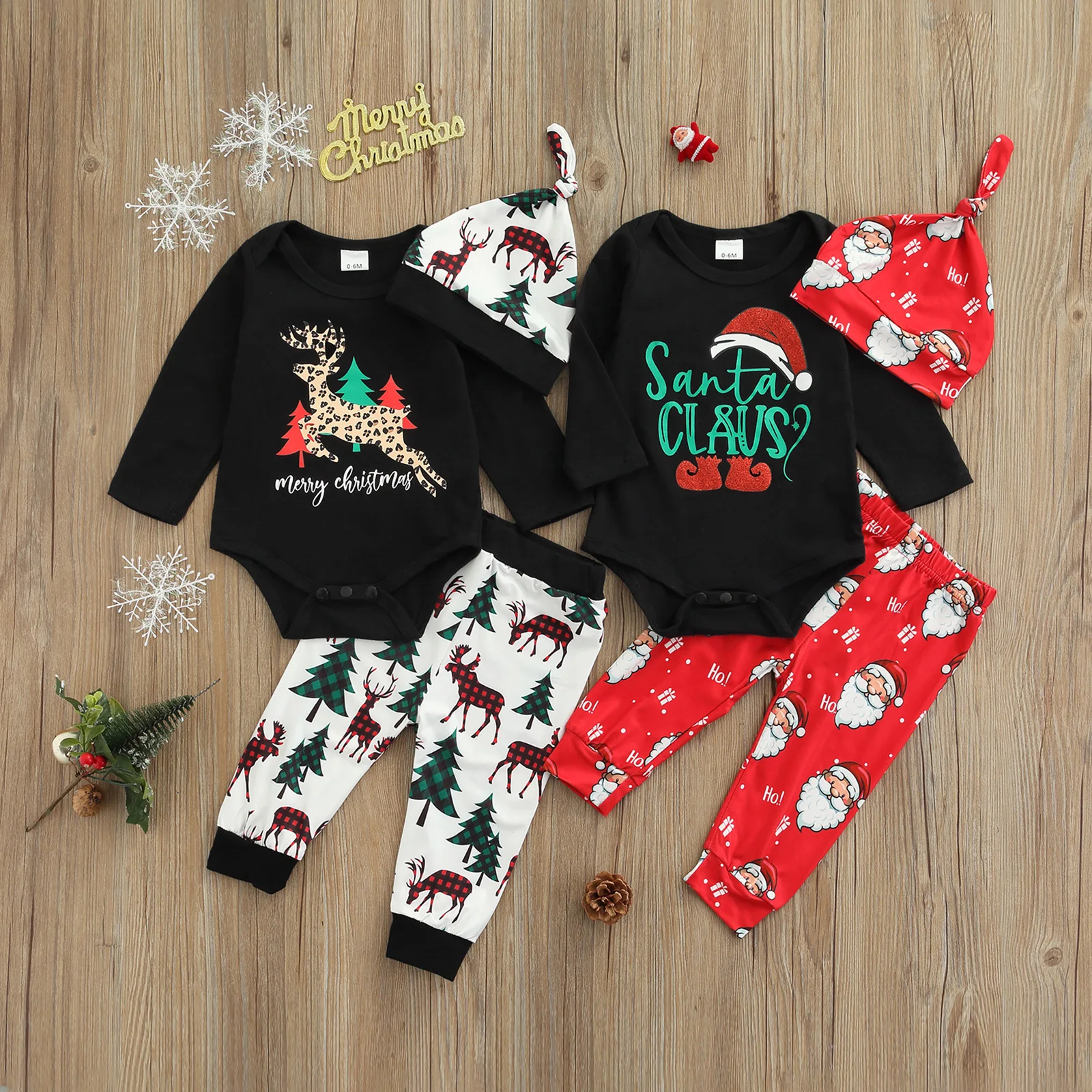 

Pudcoco 0-24M 3Pcs Christmas Cartoon Dear Tree Letter Print Bodysuit+Pants+Hat Clothes Sets Costumes Casual Sleepwear Tracksuit