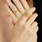 Новые модные ювелирные изделия, вырезанные трехслойные кольца на цепочке, разные звенья, несимметричные Открытые Кольца для женщин, минималистичные кольца со складками