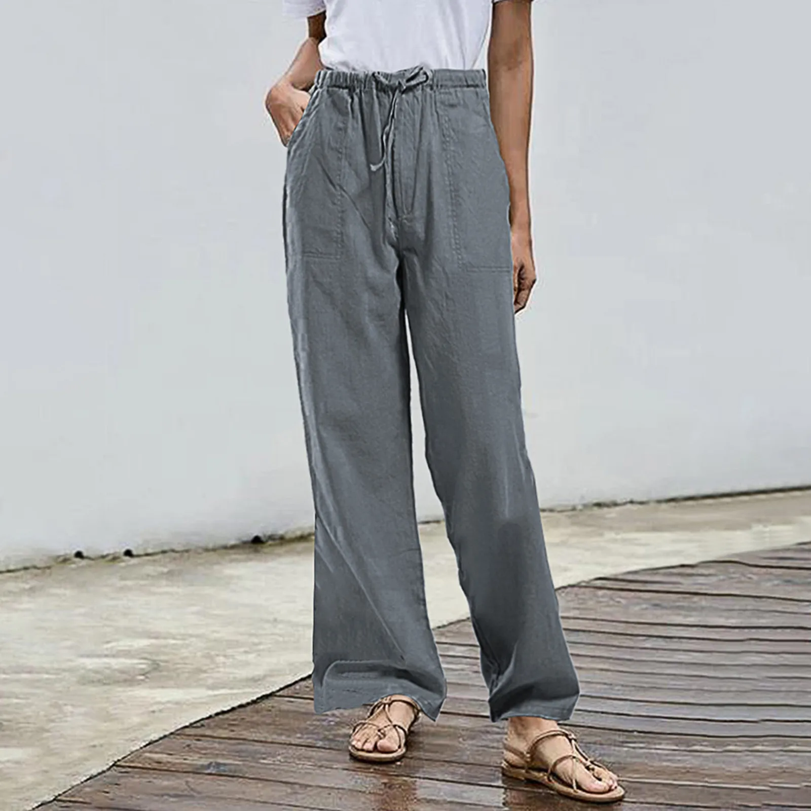 

2020 Women Pants Linen Cotton Casual Pants Solid Harajuku Green Trousers Summer Female Ankle-length Length Trousers