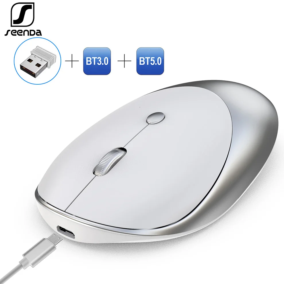 

SeenDa Bluetooth 5.0/3.0 Wireless Mouse Three Mode Bluetooth USB Wireless Mouse Silent Mice for Laptop Mac Rechargeable Mouse