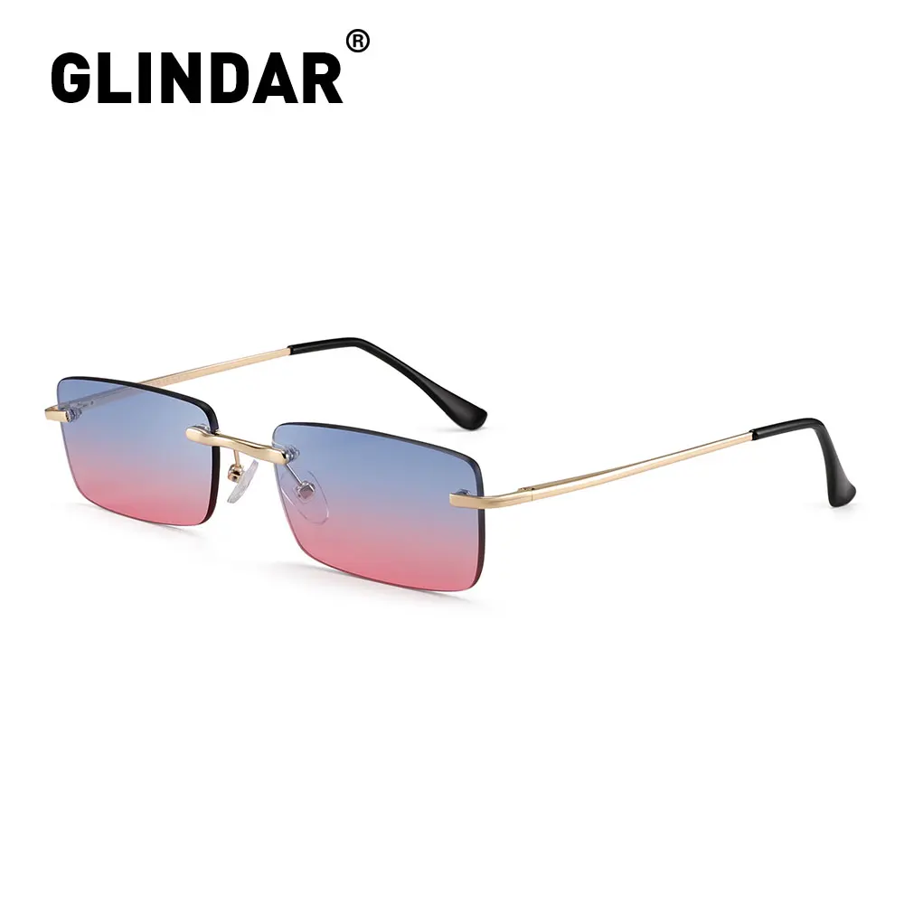 c4 gold blue pink Маленькие солнцезащитные очки Remless для женщин и мужчин,, квадратные ретро солнцезащитные очки, Винтажные Солнцезащитные очки без оправы, оттенки для женщин, Zonnebril Dame - Цвет линз: c4 gold blue pink