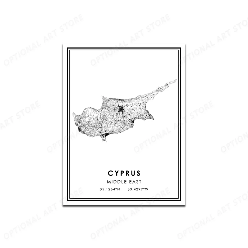 Черно-белые плакаты и принты на Кипре Карта города скандинавский Декор для дома