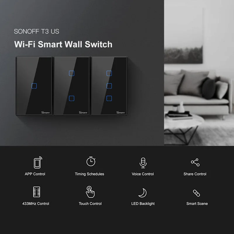 Itead Sonoff T3 нам 1/2/3 TX 433 МГц RF удаленным управлением Wifi сенсорный выключатель с границы работает с Amazon Alexa Google Home IFTTT