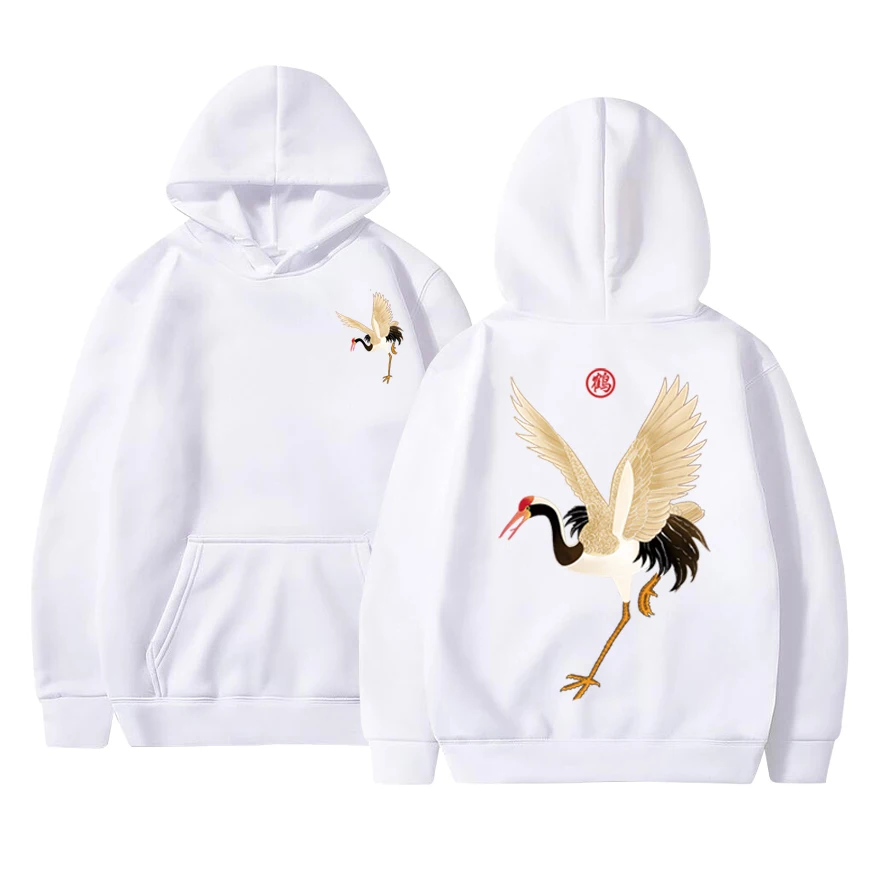 

Embroidery Japanese Crane Hoodies Men/Women 2021 Hip Hop Casual Streetwear Hooded Sweatshirts Harajuku Male Hoodie