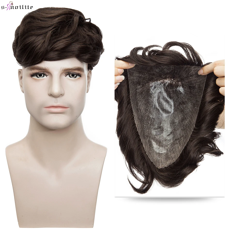S-noilite Men's Wig Toupee Men 58g Natural Hair Wig 100% Male Replacement System Capillary Prothesis Invisible PU Base Hairpiece