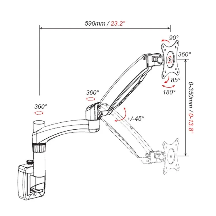Aluminum 360 Degree Full Motion Height Adjustable LCD LED Monitor TV Wall Mount Bracket Arm DS112P | Электроника