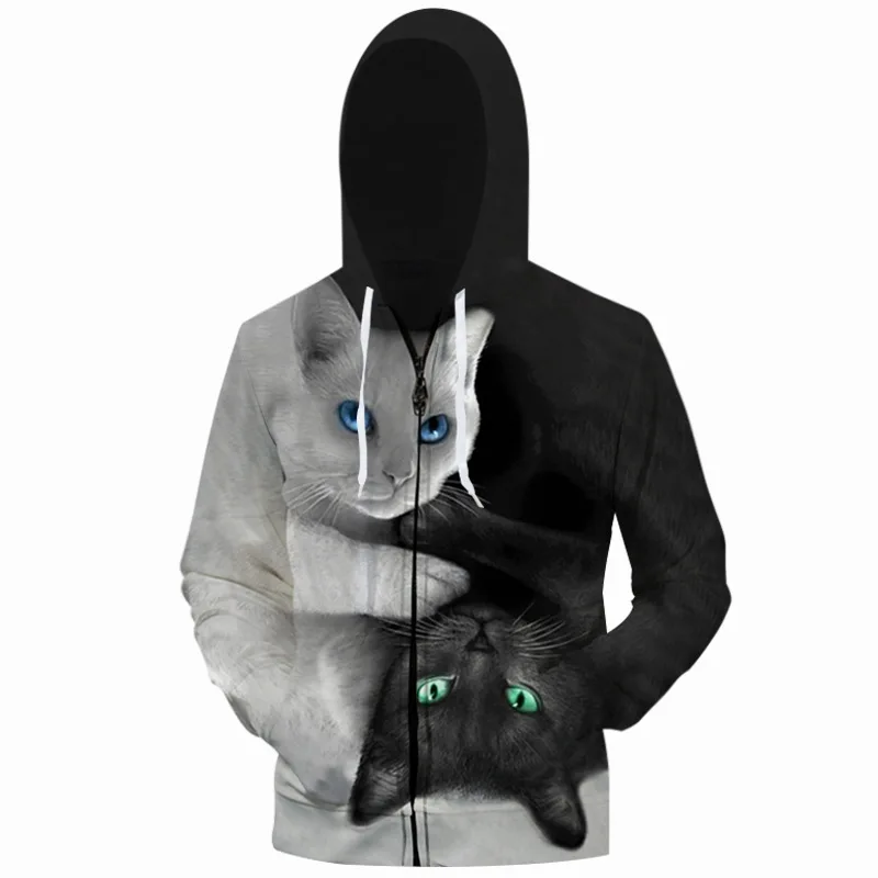 Толстовка на молнии с 3D принтом кошки для мужчин и женщин пуловер повседневные