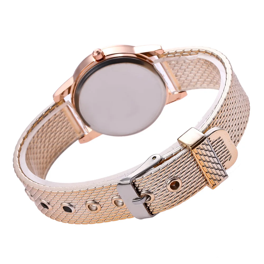 Модные золотые наручные часы с сетчатым ремешком для женщин Стильные