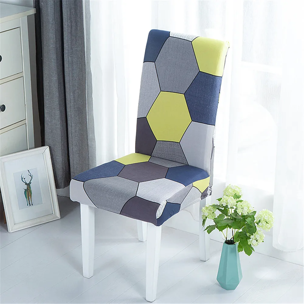 

Svetanya Yellow Blue Geometric Stretch Dinner Print Chair Cover Slipcovers Print Elastic Seat Case Banquet Wedding Hotel