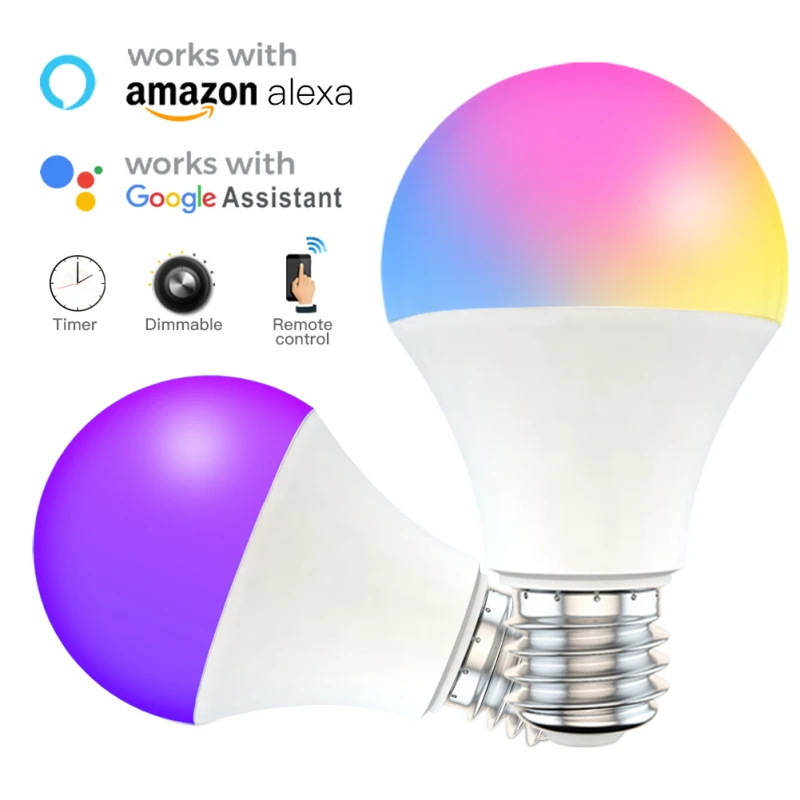 

Умная Светодиодная лампа E27 B22 15 Вт с Wi-Fi, умный ночник с регулируемой яркостью, подходит для Alexa Google Home Assistant Echo