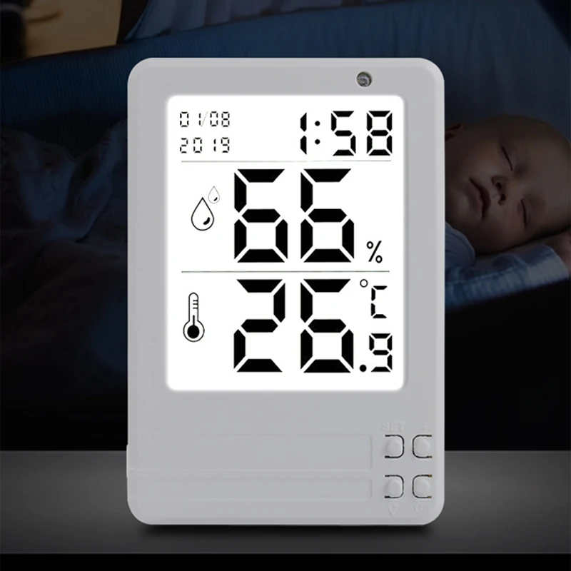 

Multifunction Thermometer Indoor Humidity Meter Automatic Luminous Electronic Digital Thermometer Hygrometer With Calendar