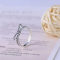 hot free shipping real 925 sterling silver ring shiny bow zircon simple ring womens ring for womens gift banquet jewelry