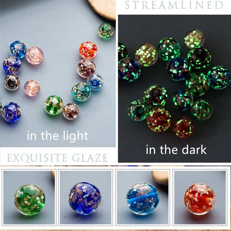 

50pcs/lot DIY Decorations Luminous Glass Beads on Clothes Crystal Loose Spacer Round Bead for Jewelry Making Bracelet Necklace