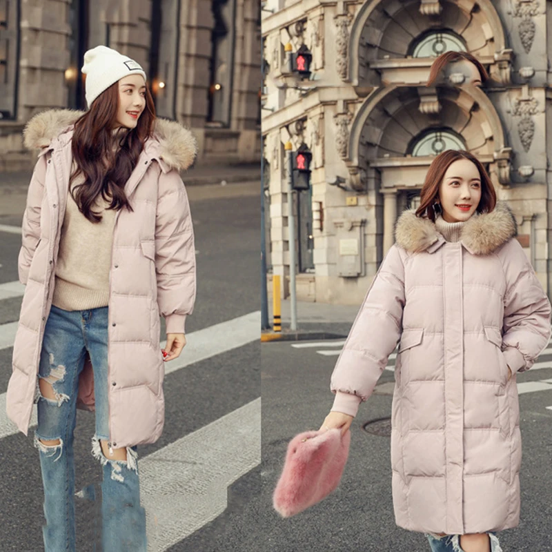 Новый черный/розовый/белый пуховик на утином пуху Модные женские длинные куртки