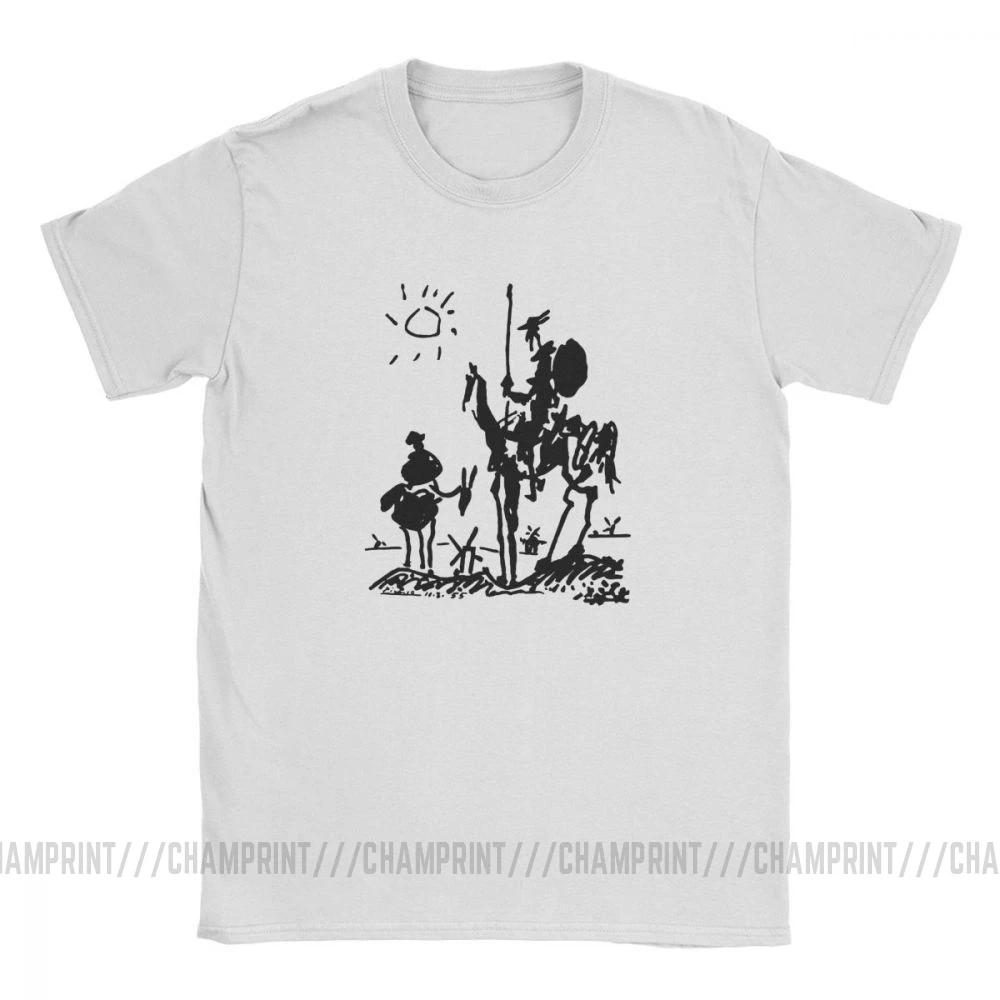 Funny Picasso T Shirts Art Painting Don Quixote Knight T-Shirt Men Round Neck 100% Cotton Short Sleeve Tees Summer Clothes | Мужская