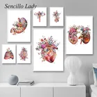 Картина на холсте с изображением человеческого тела, легких, сердца, цветов, органов, плакат для медицинского обучения, абстрактная печать, простота, Настенная картина